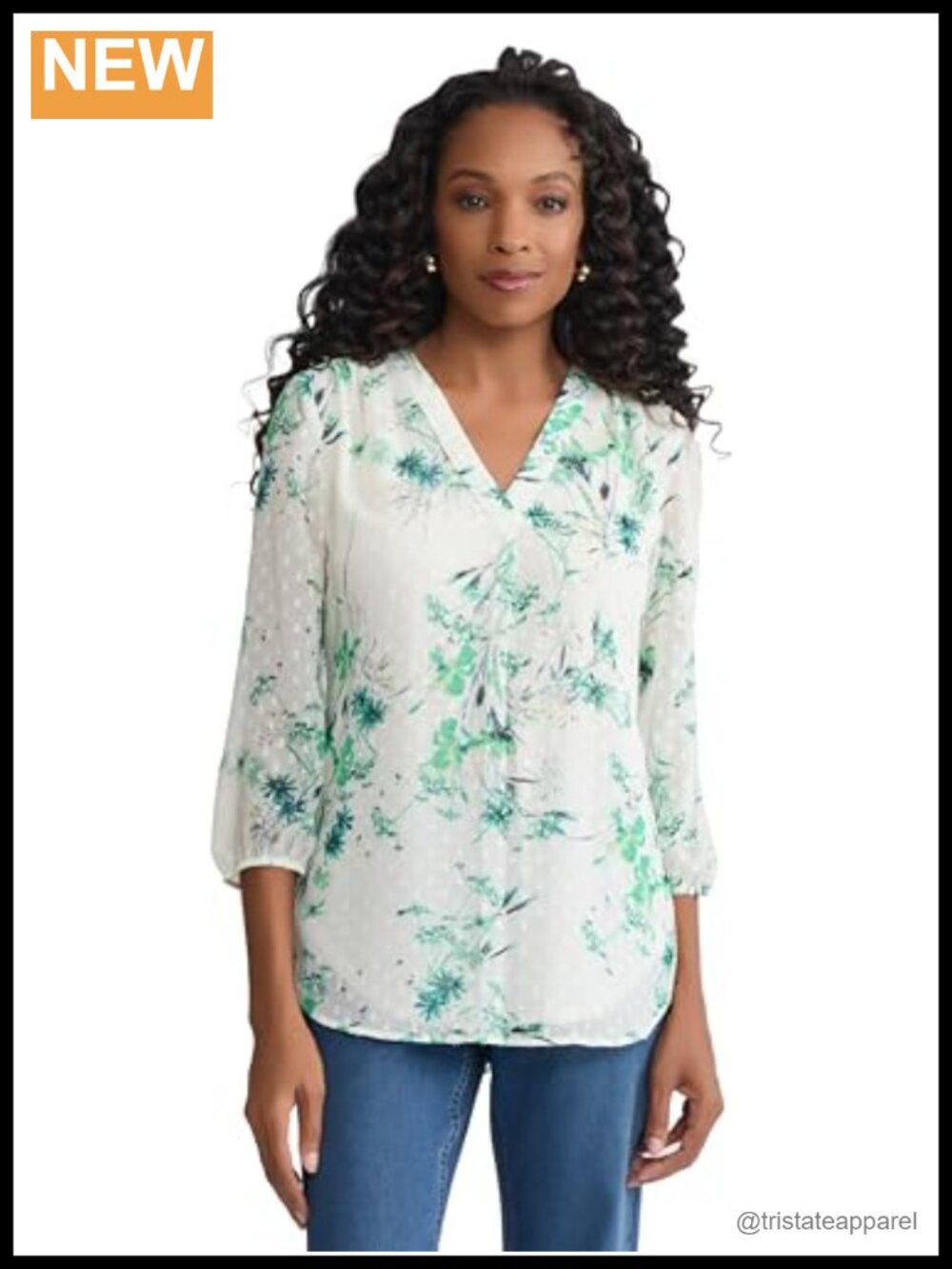 Women's Long Sleeve Printed Chiffon Blouse V-Neck Floral Peasant Top